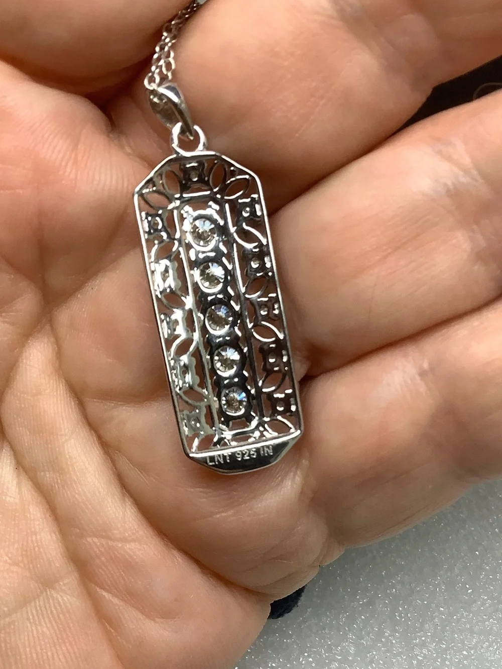 Sterling Silver Cubic Zirconia Filigree Pendant Necklace -